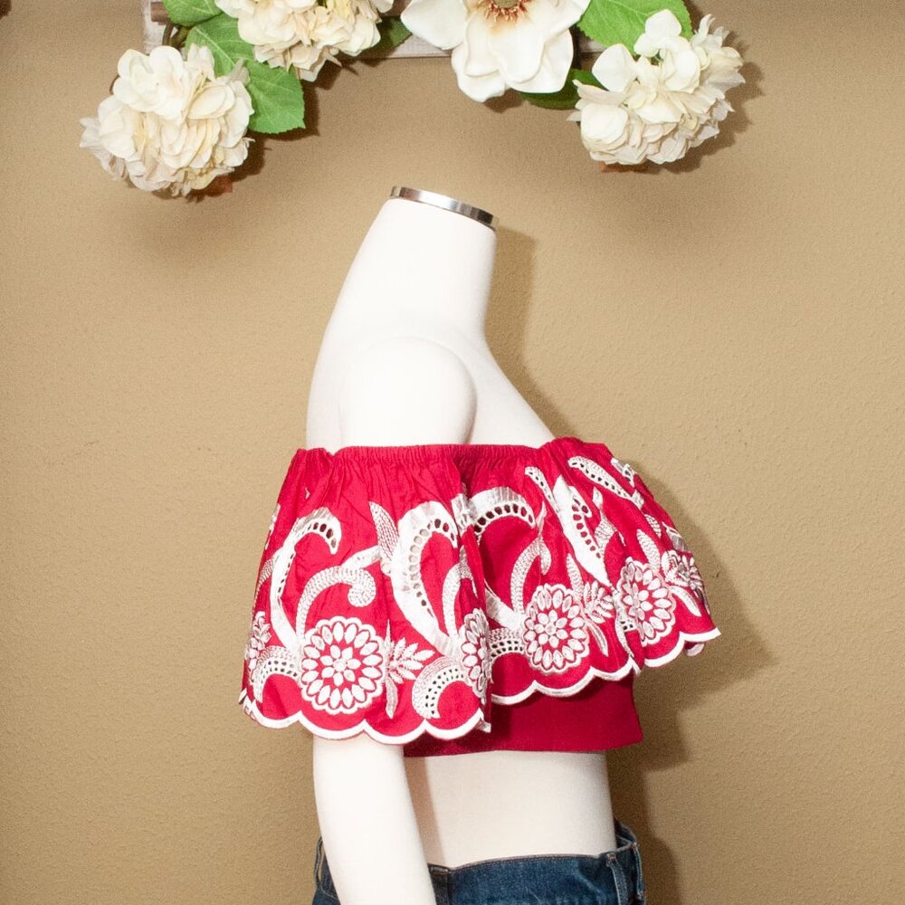 NWT Express Off Shoulder Embroidered Ruffle Top size M - Picture 5 of 13